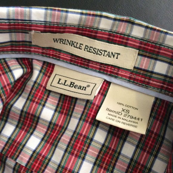 L.L.Bean Wrinkle Resistant Red Plaid Shirt - Picture 3 of 3